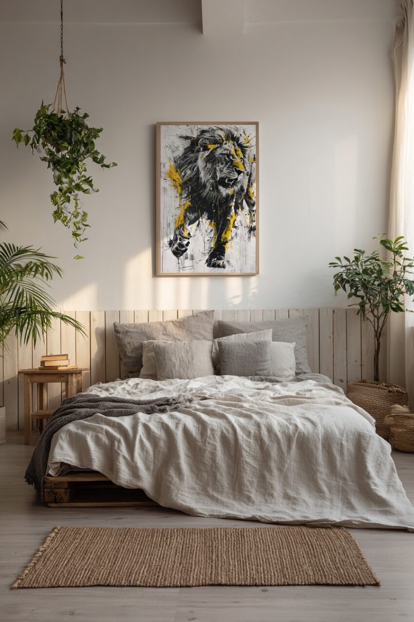 Digitale Kunst Poster Löwe dynamisch schwarz gelb