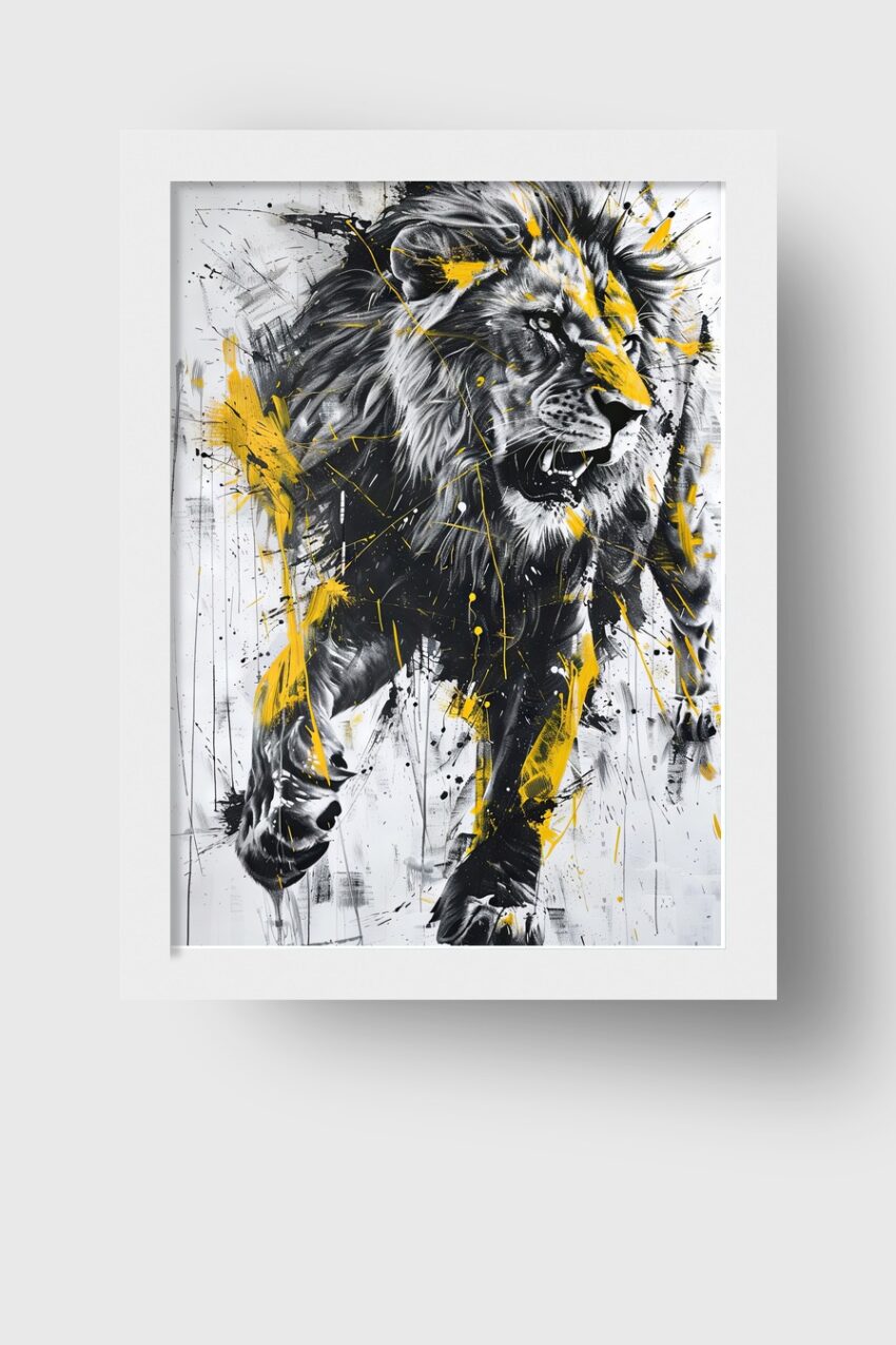 Digitale Kunst Poster Löwe dynamisch schwarz gelb