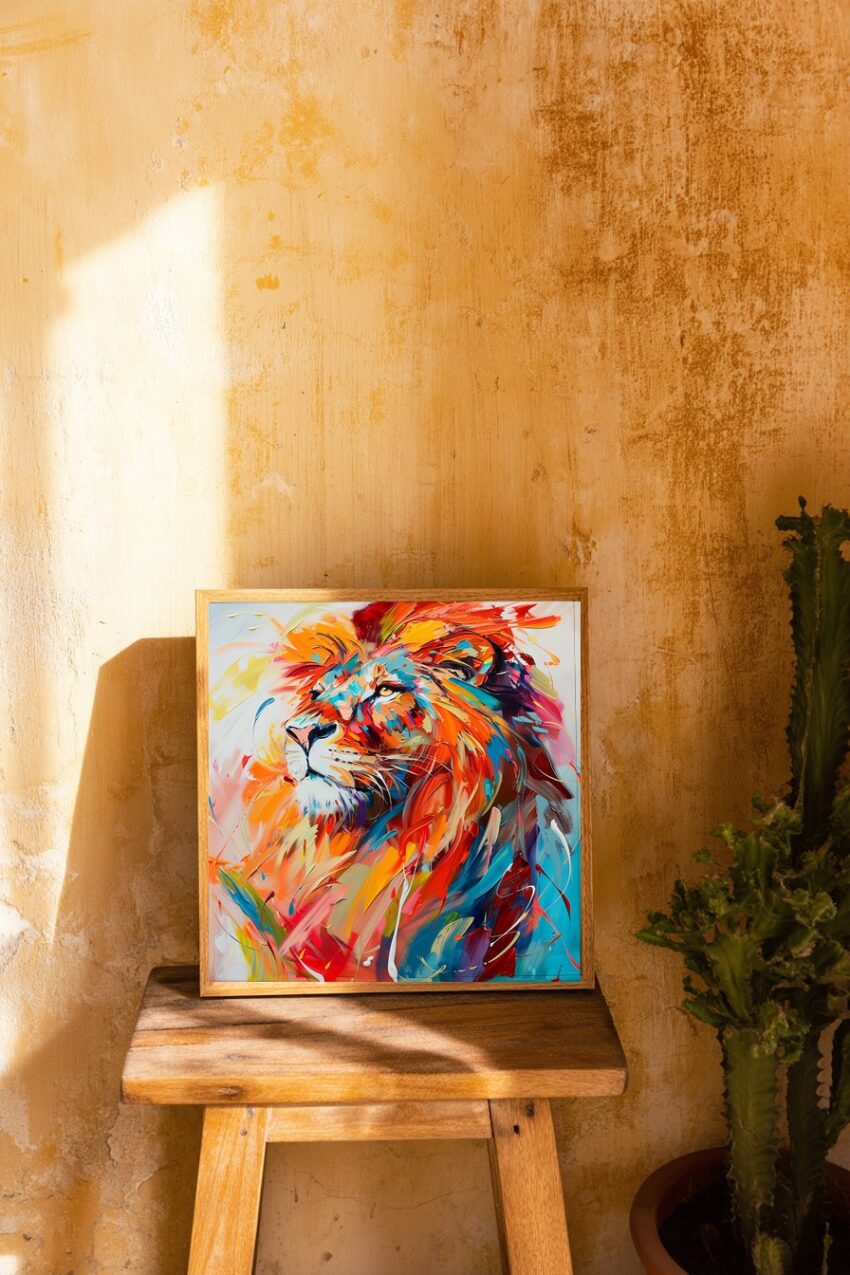 Abstrakt Poster Löwe farbig bunt lebhaft