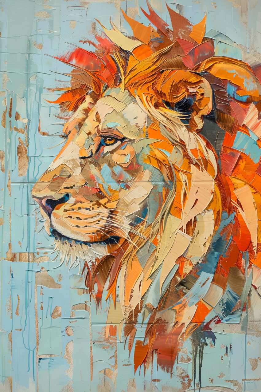 Digitale Kunst Poster Löwe farbig orange blau abstrakt