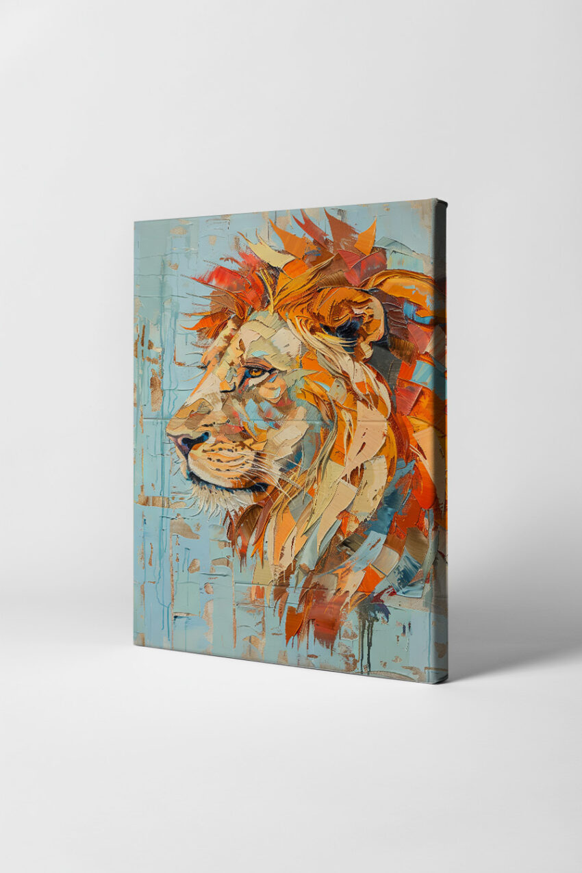 Digitale Kunst Poster Löwe farbig orange blau abstrakt