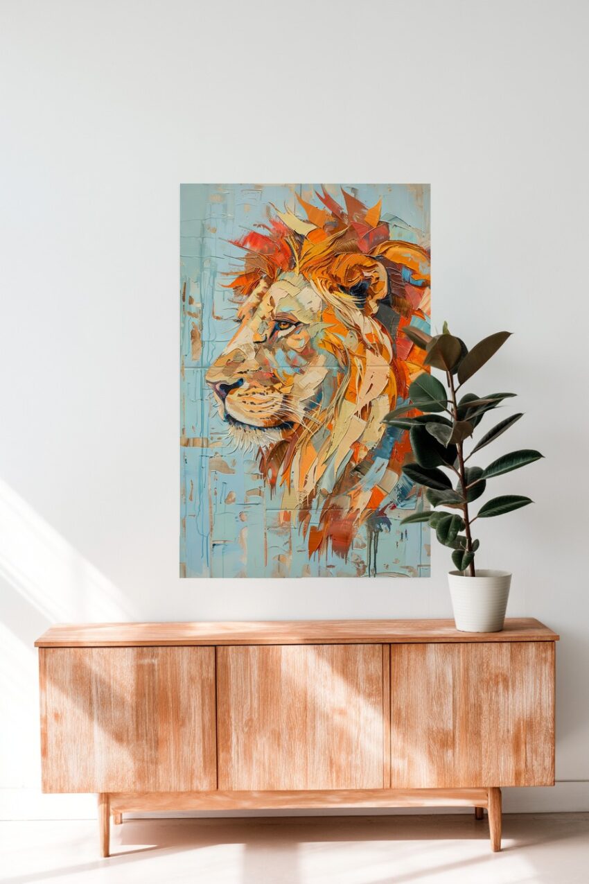 Digitale Kunst Poster Löwe farbig orange blau abstrakt