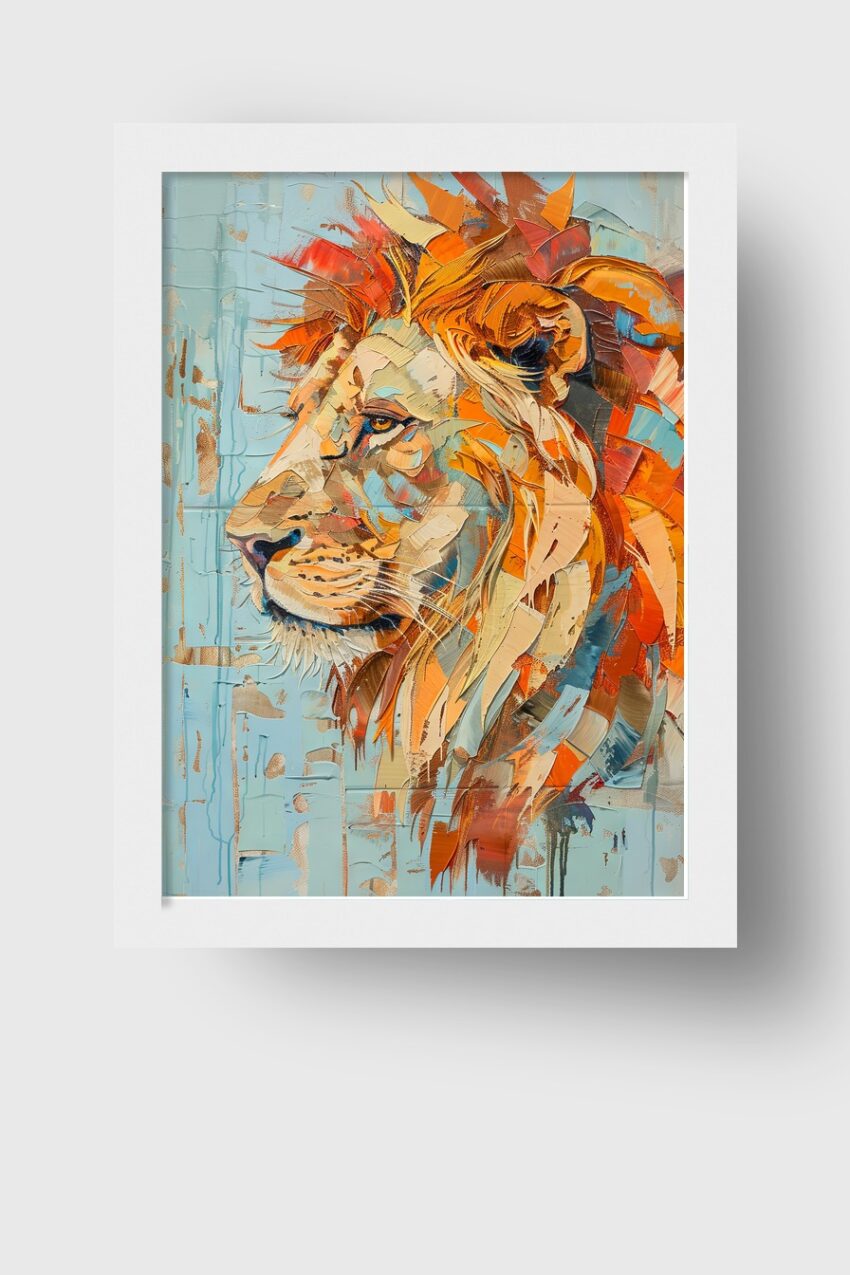 Digitale Kunst Poster Löwe farbig orange blau abstrakt