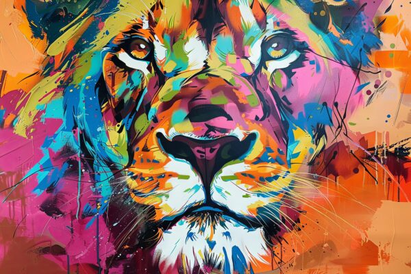 Löwengesicht farbenfroh Leinwandbild