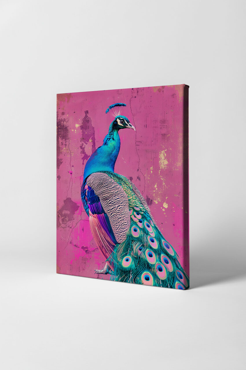 Fotografie Poster Pfau bunt rosa Hintergrund