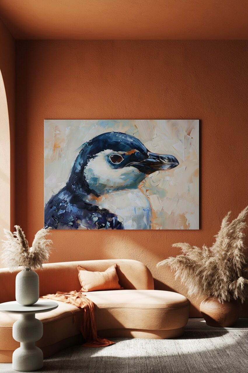 Malerei Poster Pinguinkopf blau weiß