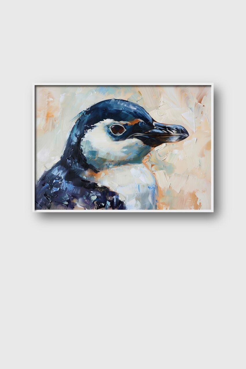 Malerei Poster Pinguinkopf blau weiß