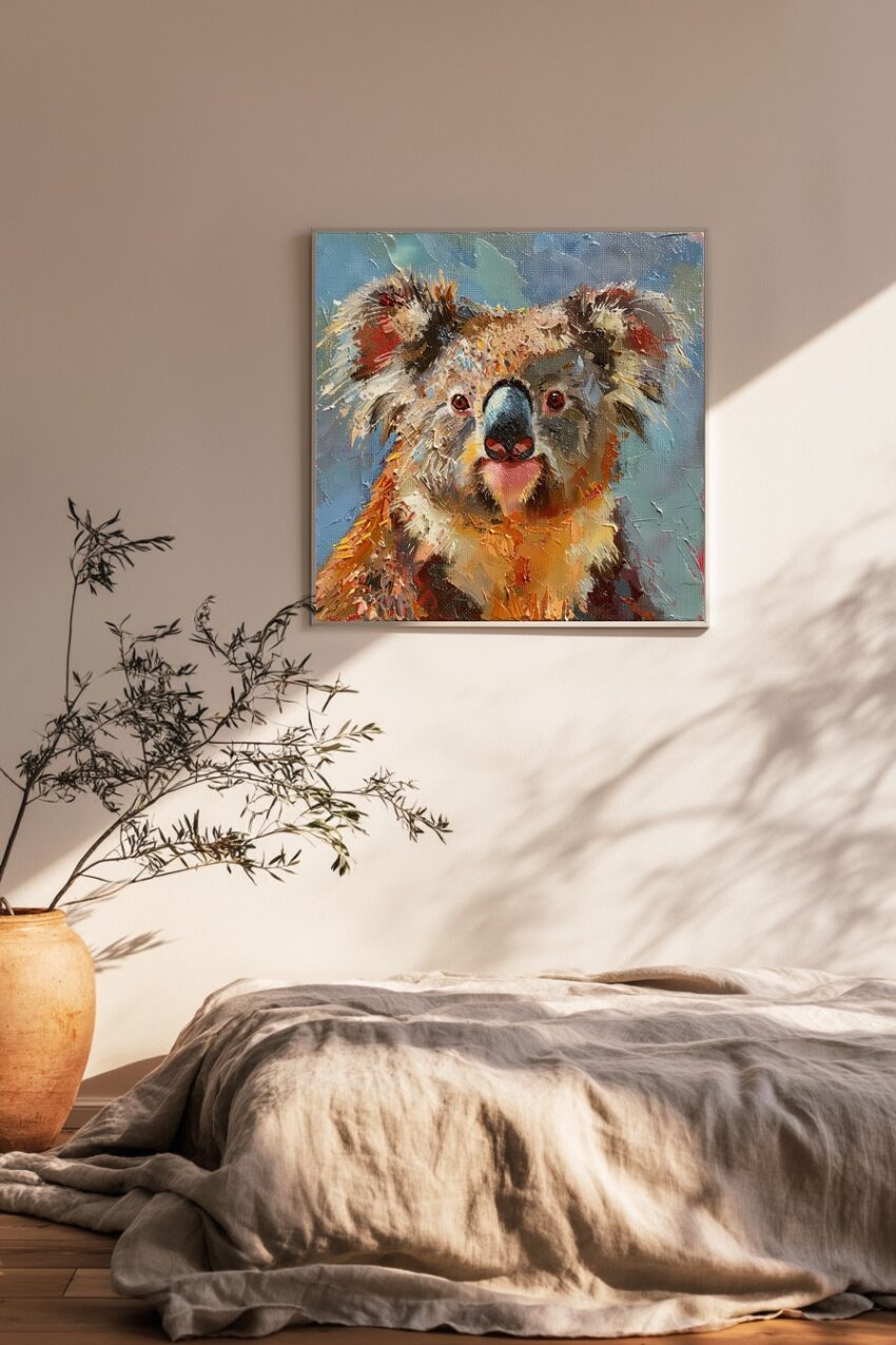 Öl Poster Koala Kopf farbig nah