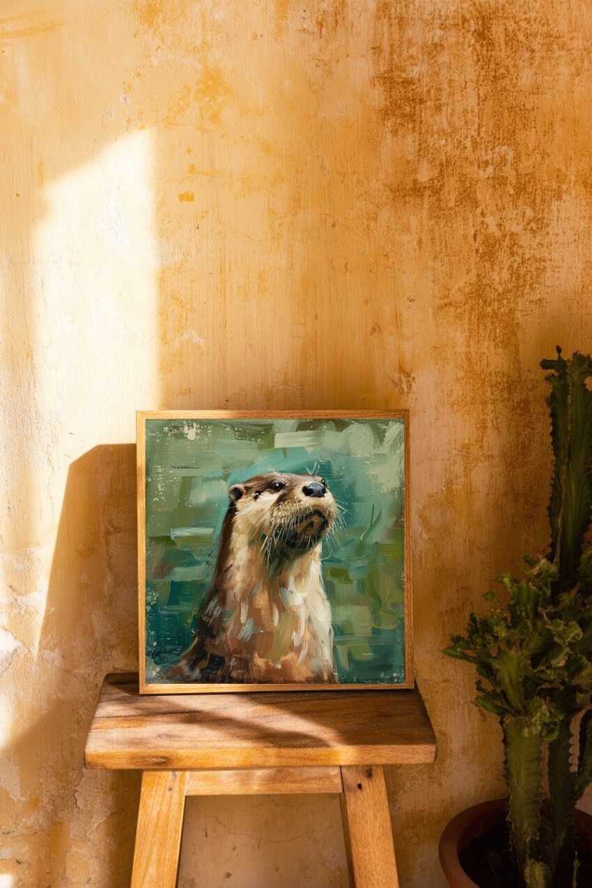 Digitale Kunst Poster Seeotter Kopf naturfarben grün grau