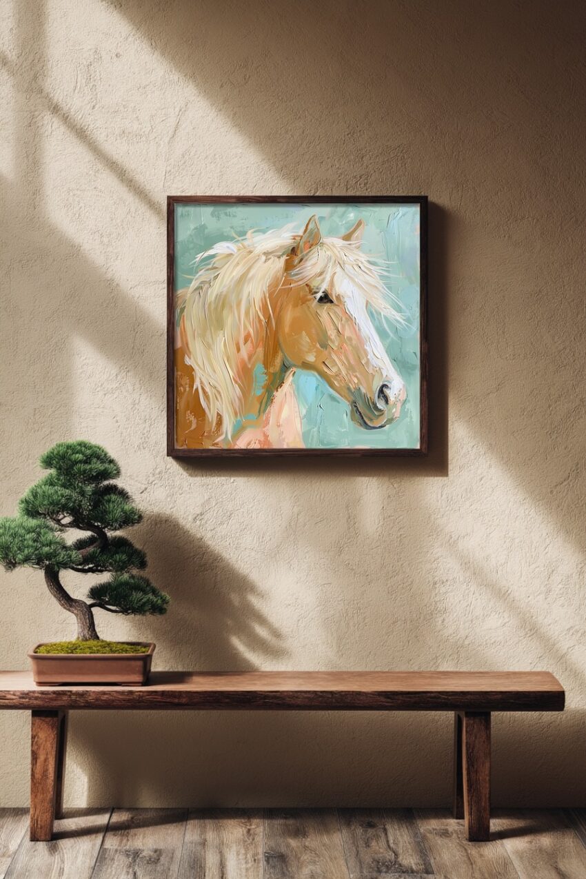 Malerei Poster Pferdekopf beige hell