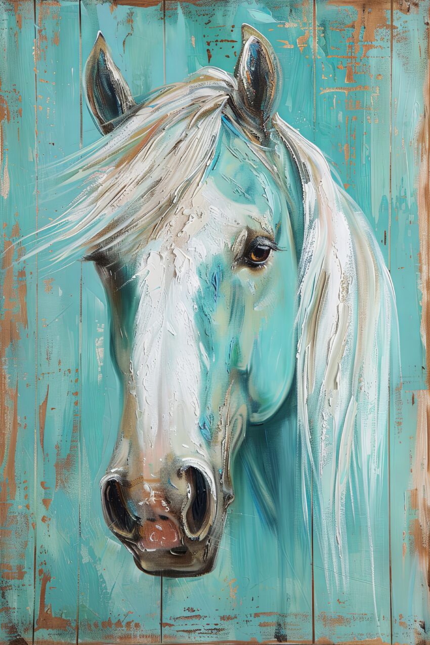 Digitale Kunst Poster Pferdekopf weiß türkis