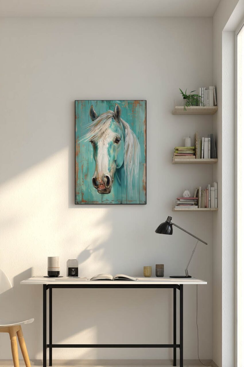 Digitale Kunst Poster Pferdekopf weiß türkis