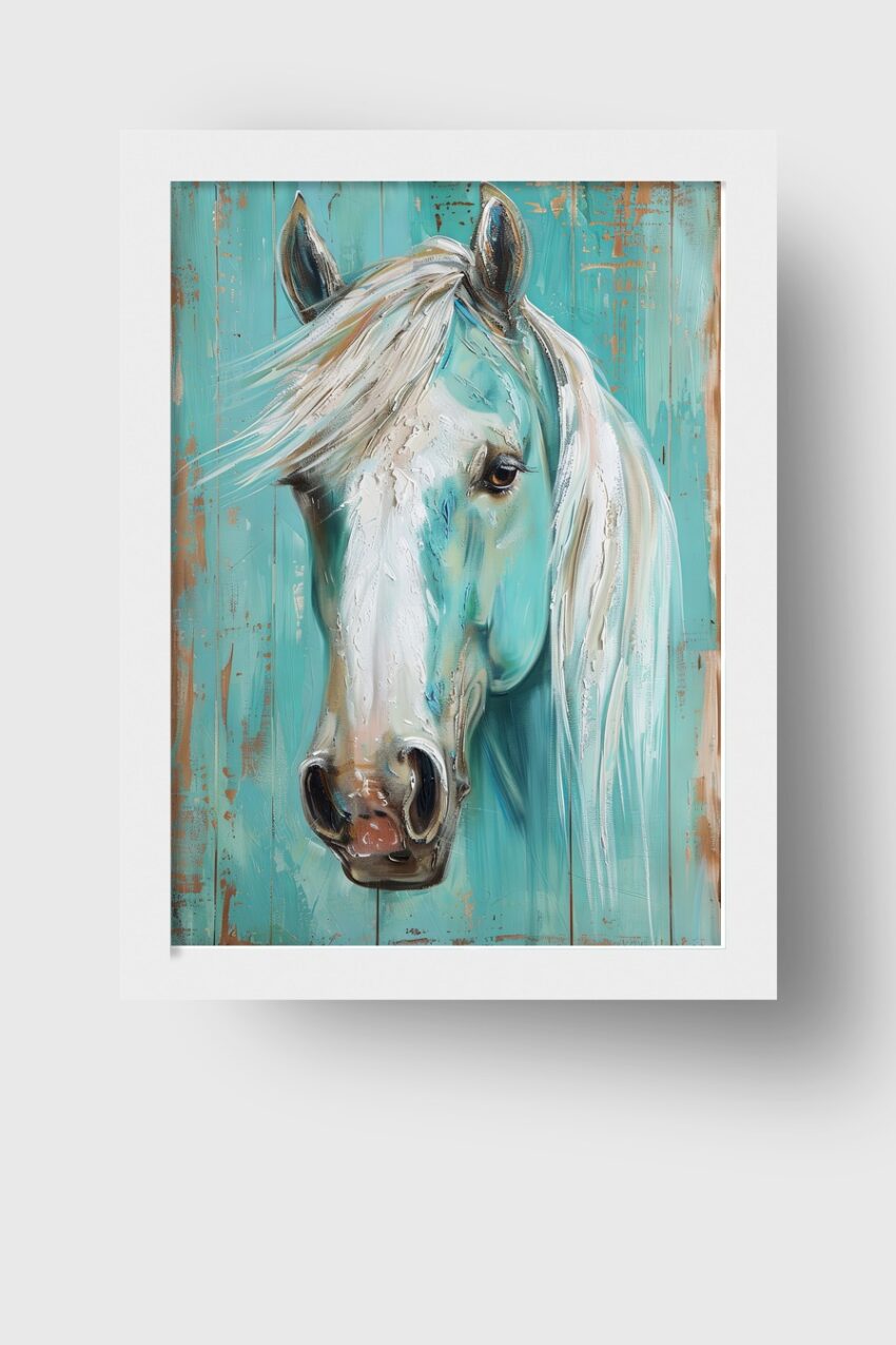 Digitale Kunst Poster Pferdekopf weiß türkis