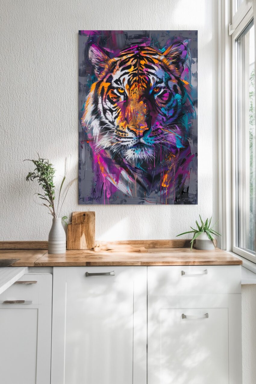 Grafik Poster Tiger Kopf bunt farbig urban