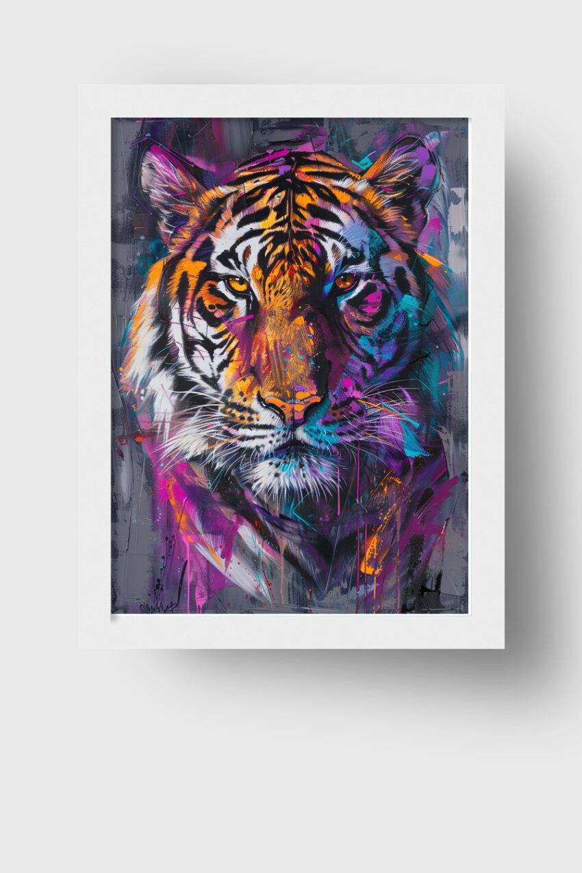 Grafik Poster Tiger Kopf bunt farbig urban