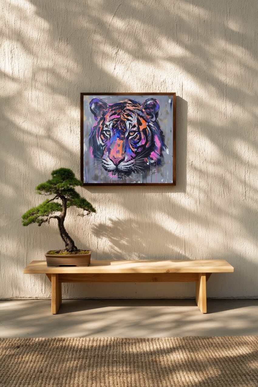 Grafik Poster Tiger Kopf bunt farbig