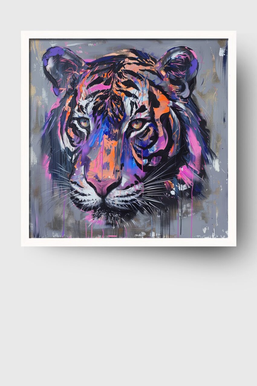 Grafik Poster Tiger Kopf bunt farbig