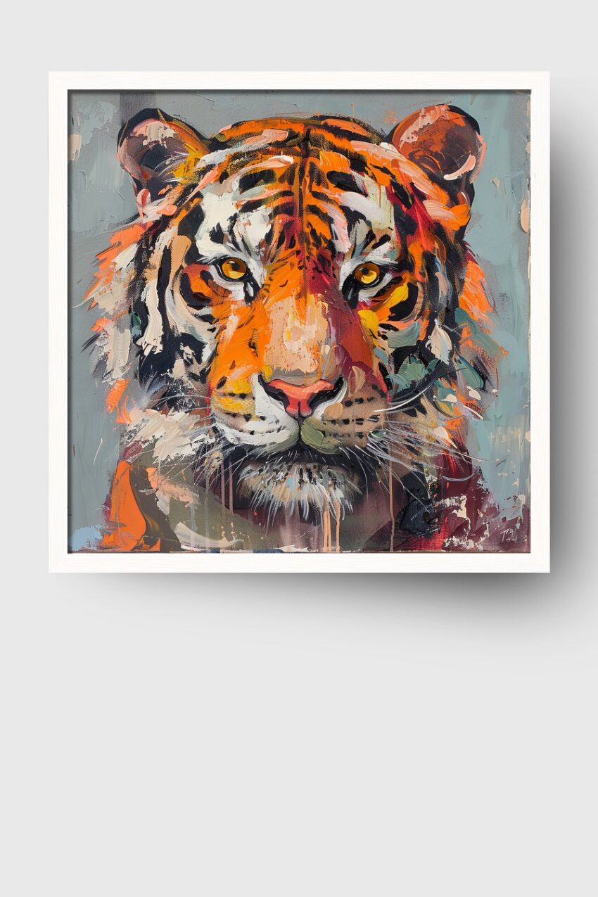 Illustration Poster Tiger Porträt bunt orange schwarz