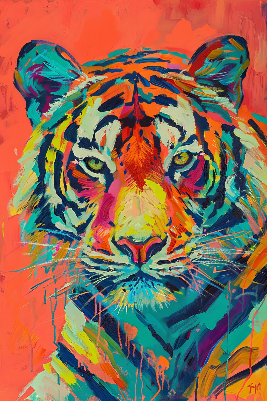 Digital Poster Tiger Kopf bunt farbenfroh