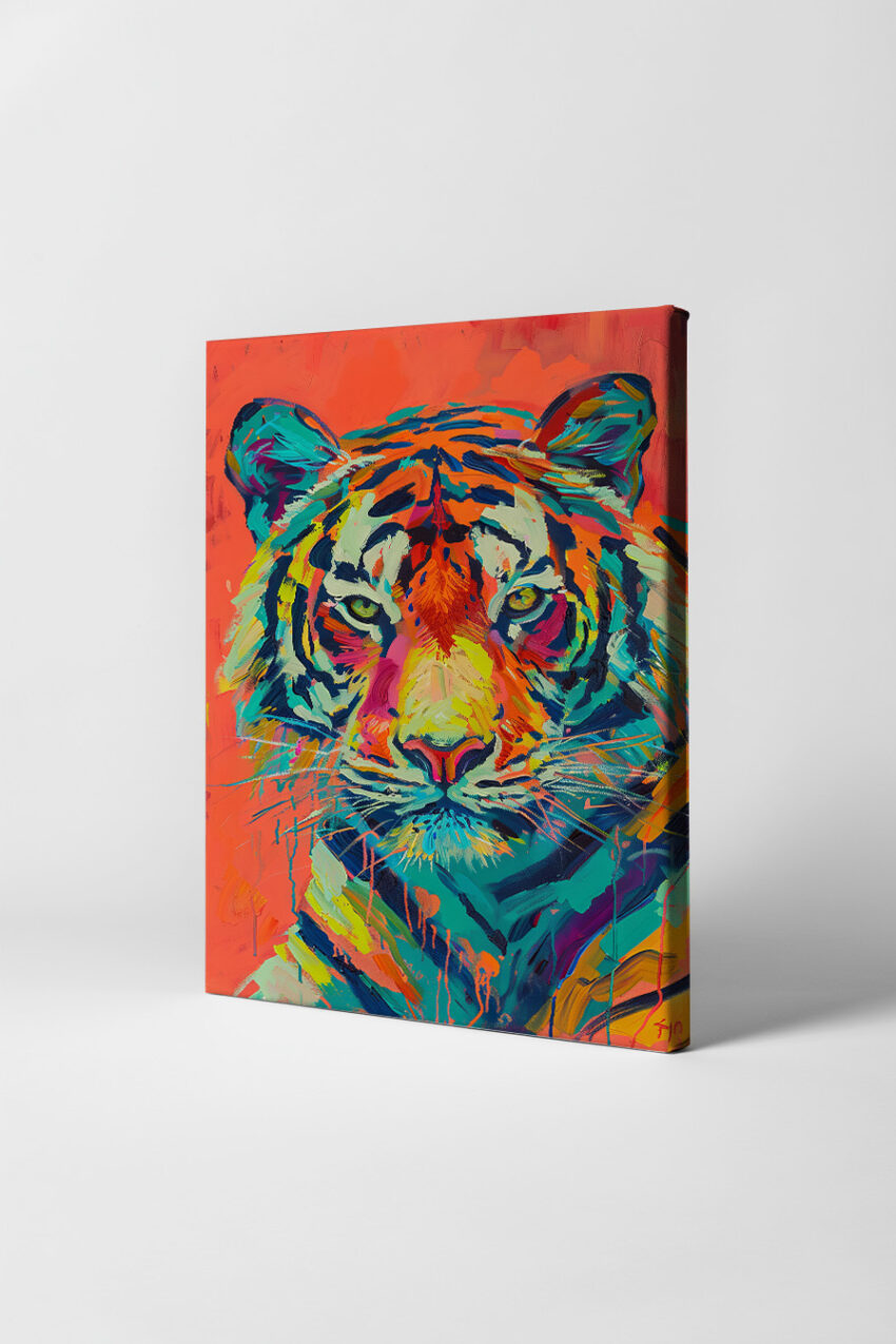 Digital Poster Tiger Kopf bunt farbenfroh
