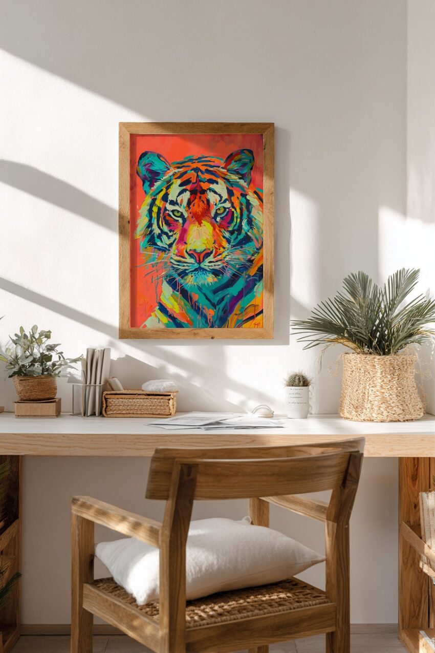 Digital Poster Tiger Kopf bunt farbenfroh