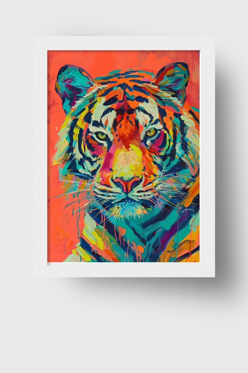 Digital Poster Tiger Kopf bunt farbenfroh