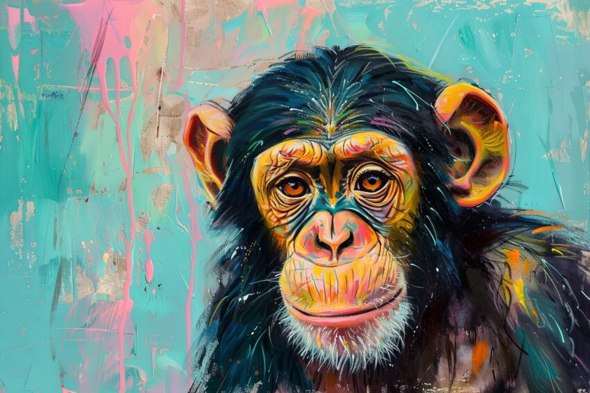 Digitale Kunst Poster Schimpanse Porträt farbig bunt