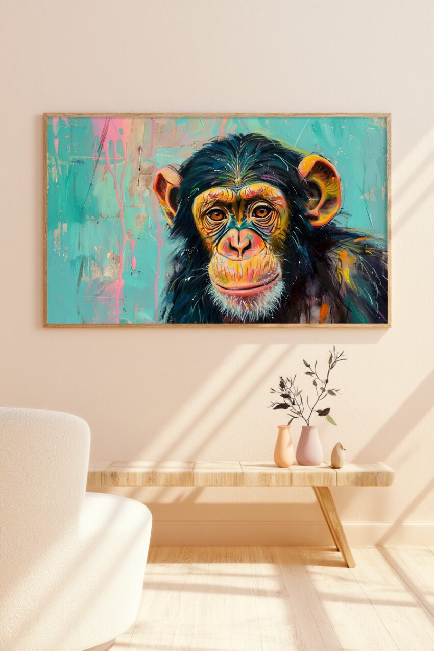 Digitale Kunst Poster Schimpanse Porträt farbig bunt