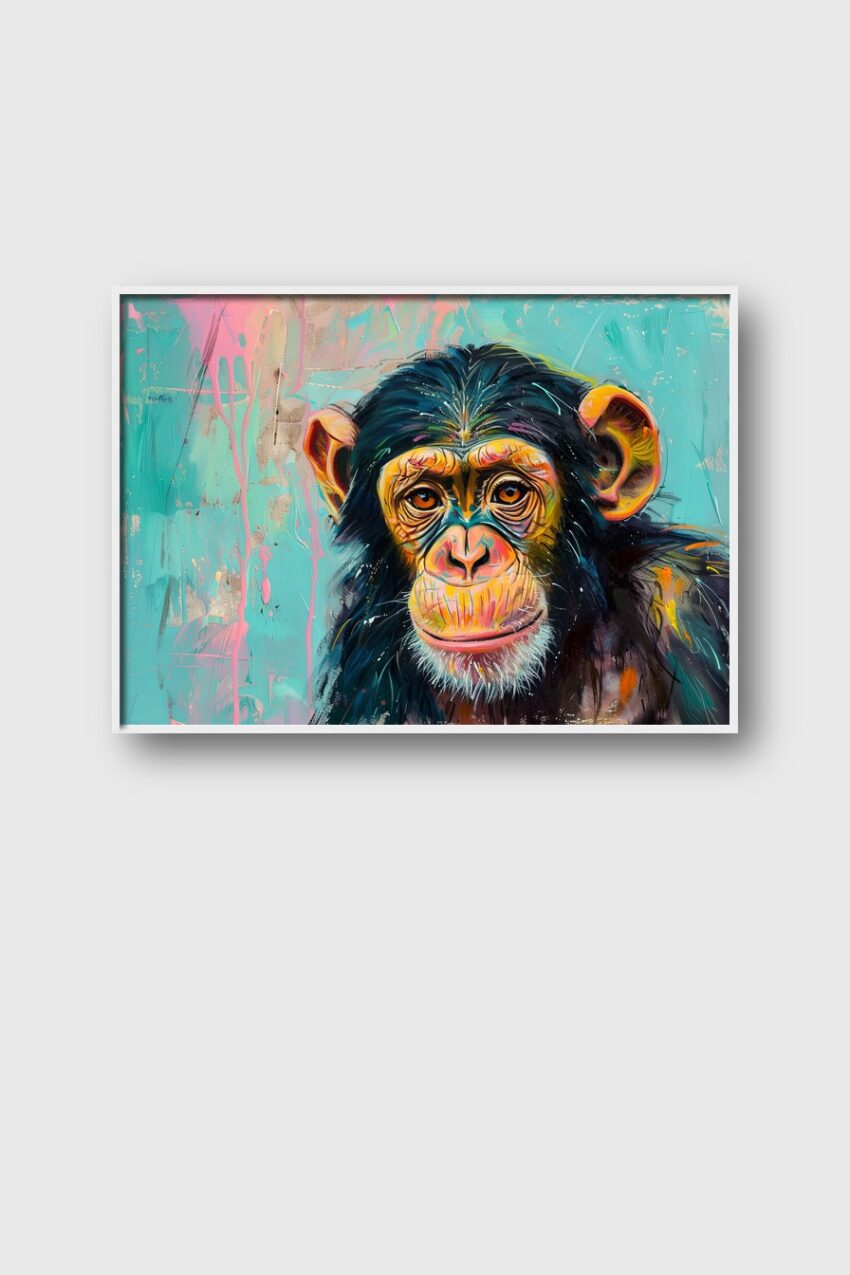 Digitale Kunst Poster Schimpanse Porträt farbig bunt