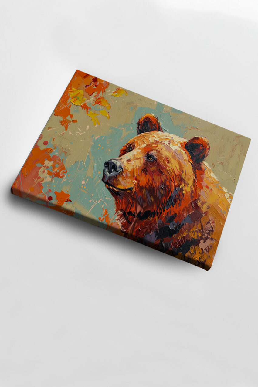 Malerei Poster Bär Portrait Herbstfarben braun orange