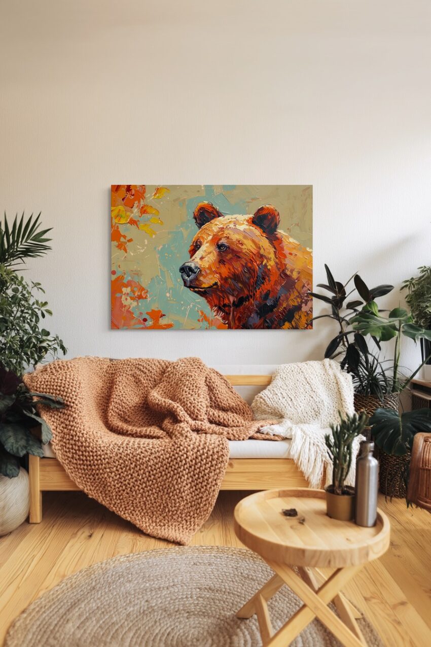 Malerei Poster Bär Portrait Herbstfarben braun orange