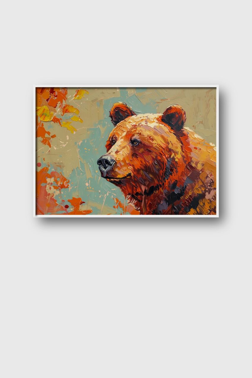 Malerei Poster Bär Portrait Herbstfarben braun orange