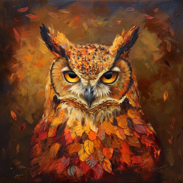 Eule Herbstlaub Leinwandbild