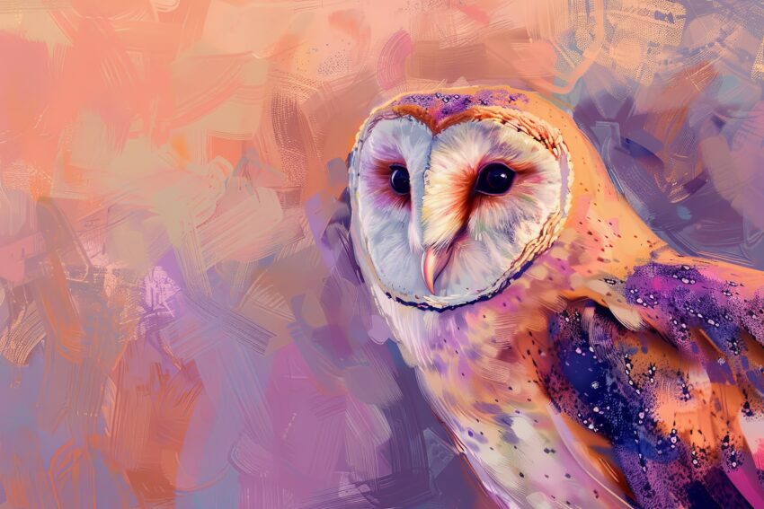 Digitale Kunst Poster Schleiereule farbig Porträt detailliert