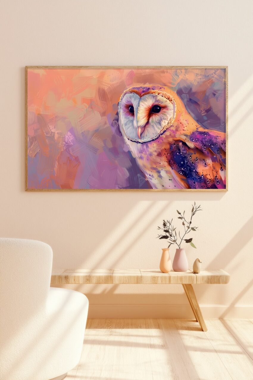 Digitale Kunst Poster Schleiereule farbig Porträt detailliert