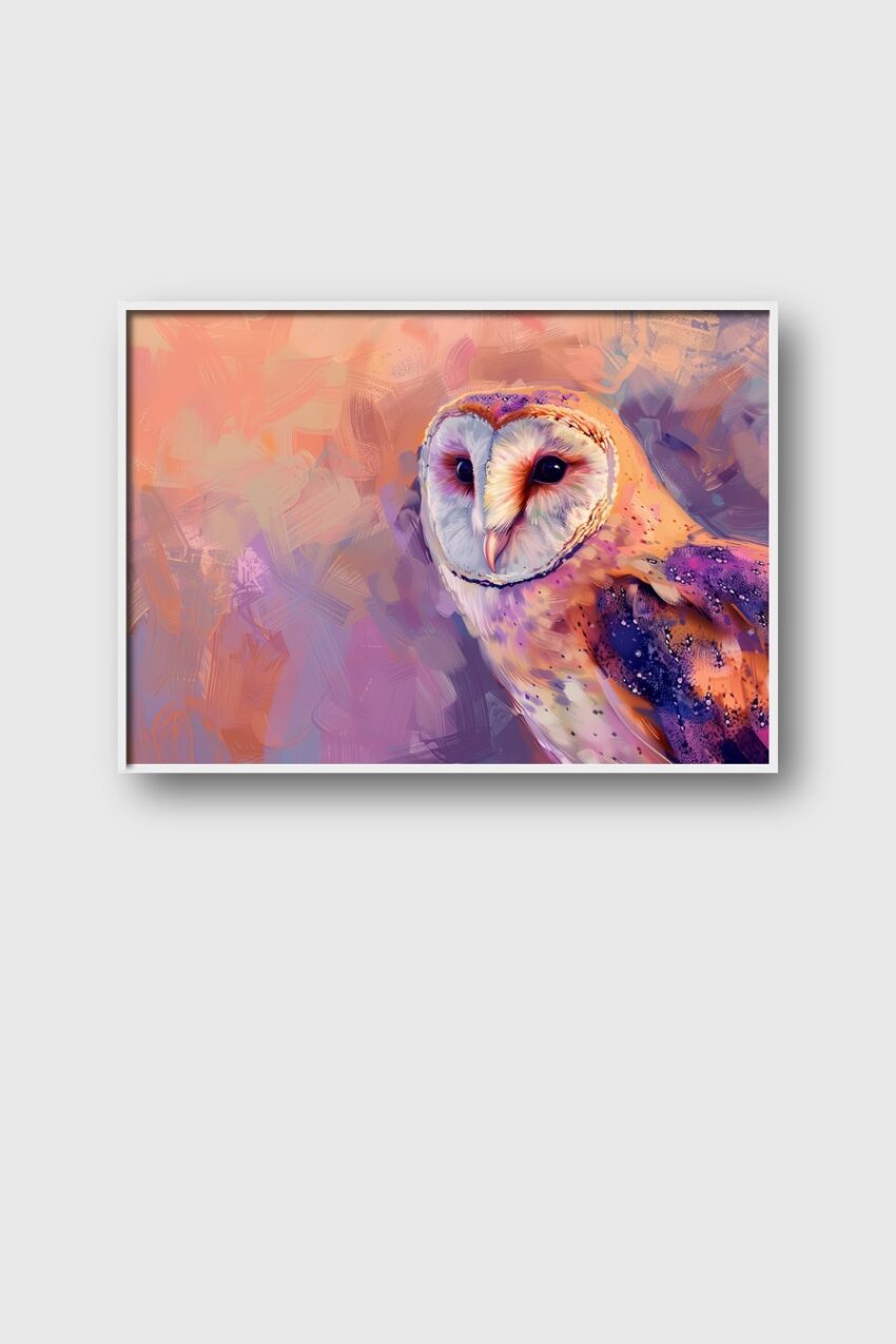 Digitale Kunst Poster Schleiereule farbig Porträt detailliert