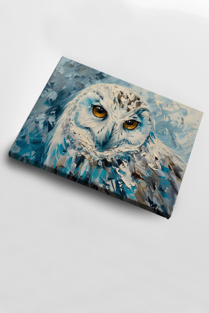 Malerei Poster Schnee-Eule Nahaufnahme weiß blau