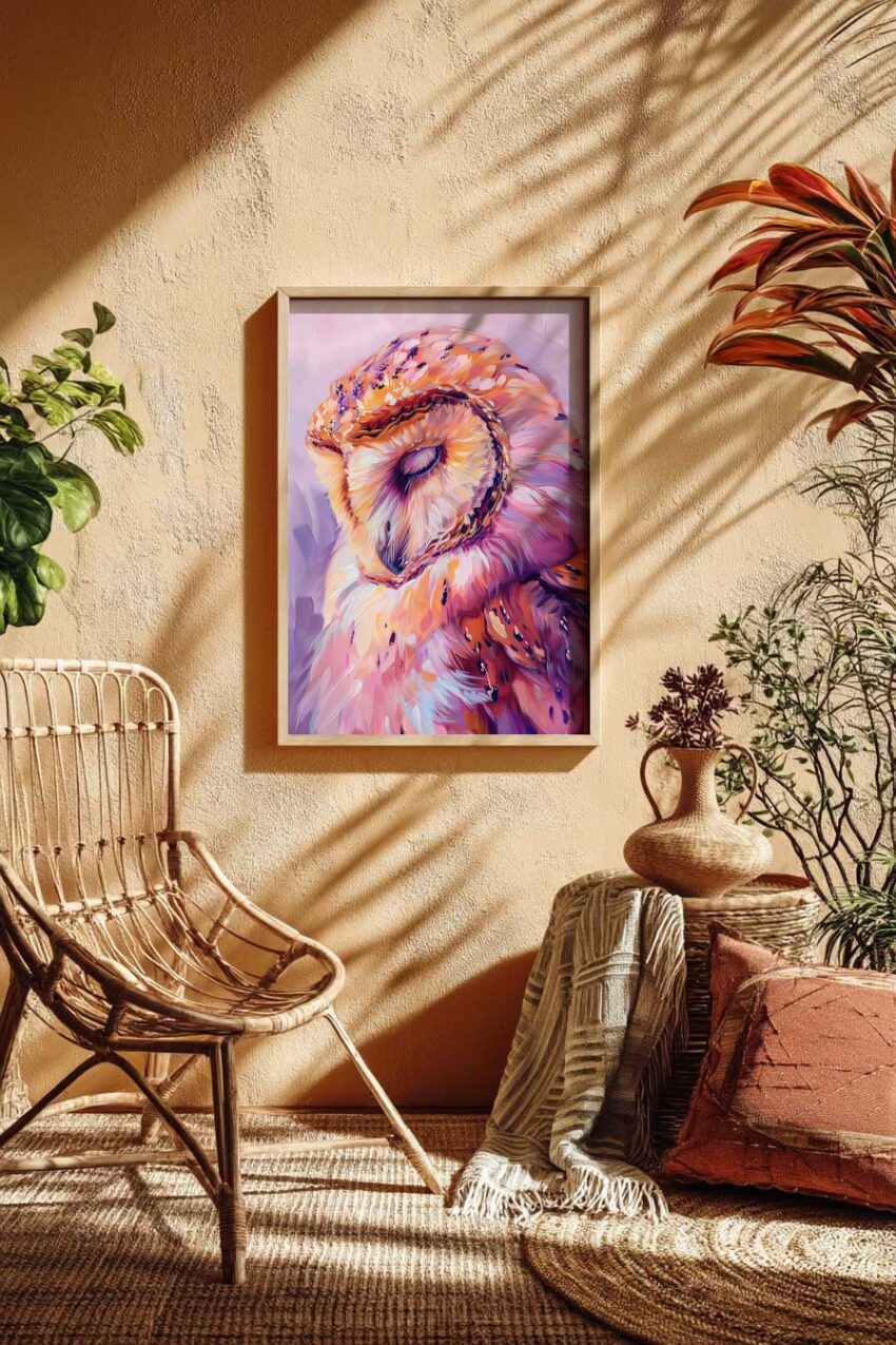 Digitale Kunst Poster Eule farbig Porträt geschlossen