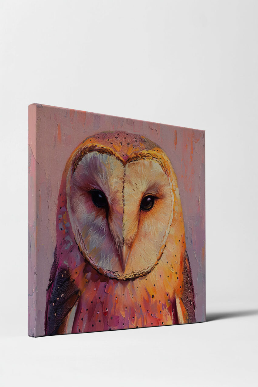 Digitale Kunst Poster Schleiereule Porträt farbig orange lila