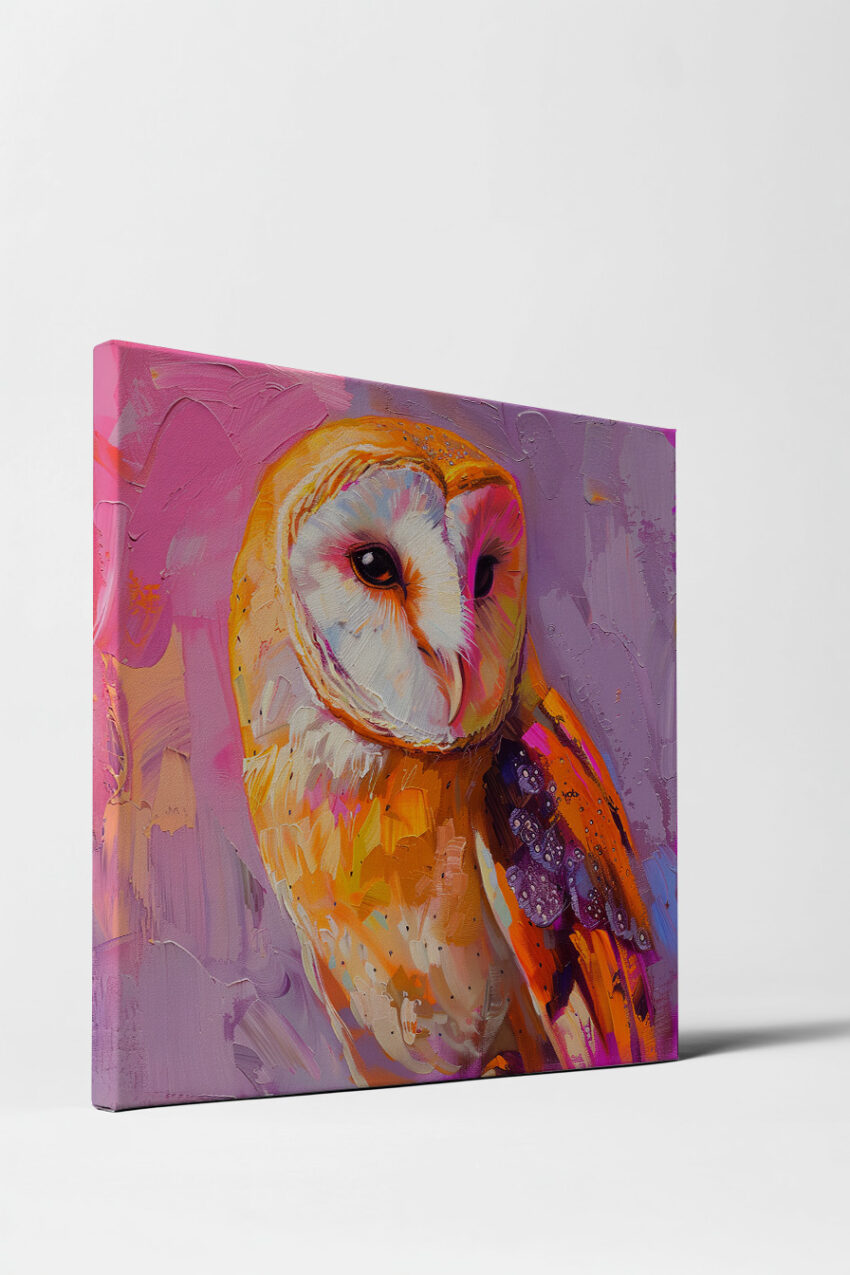 Digitale Kunst Poster Schleiereule farbig orange violett