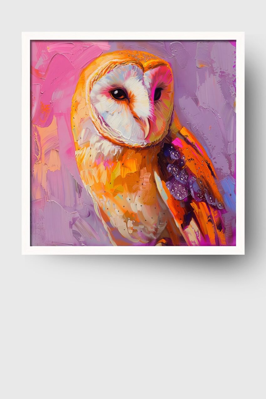 Digitale Kunst Poster Schleiereule farbig orange violett