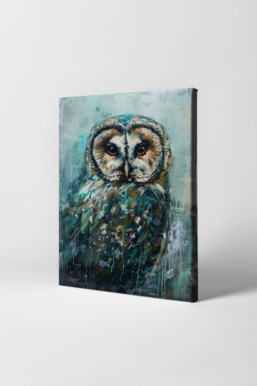 Grafik Poster Eule farbig abstrakt blau braun