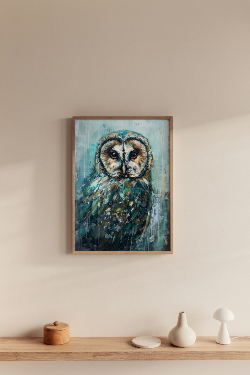 Grafik Poster Eule farbig abstrakt blau braun