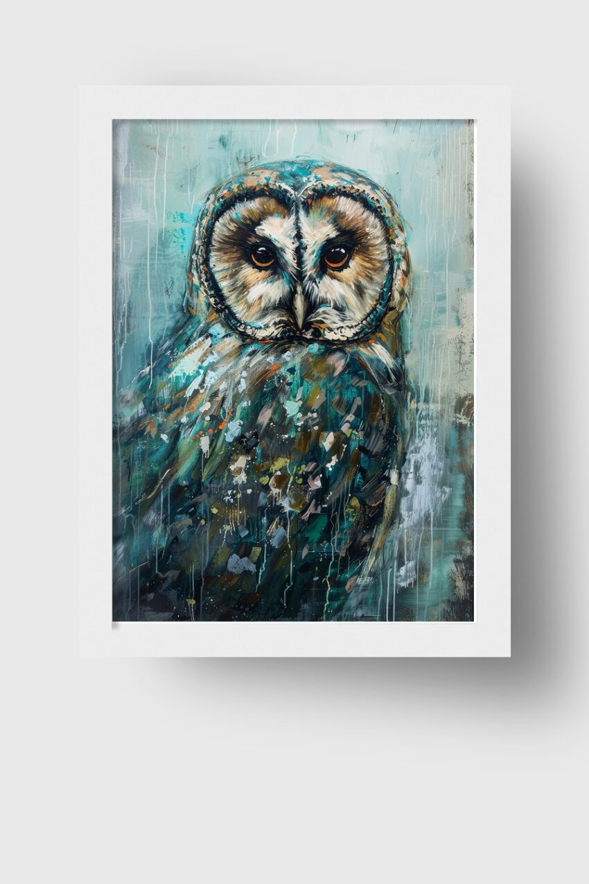 Grafik Poster Eule farbig abstrakt blau braun