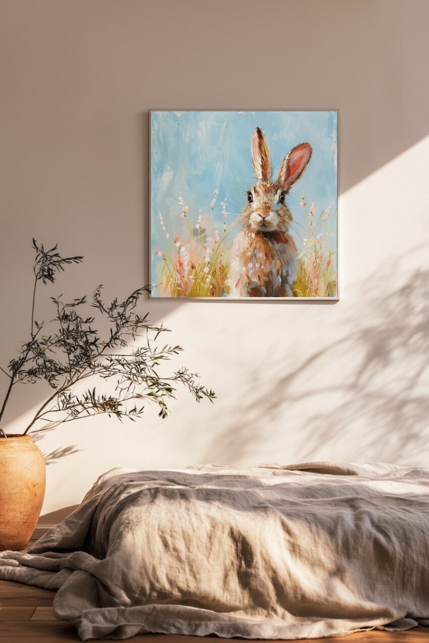 Illustration Poster Hase Natur braun Gras