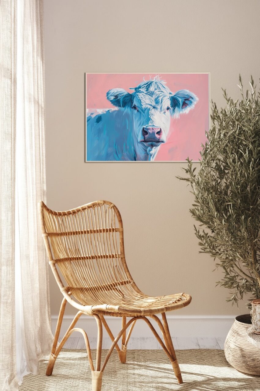 Digitale Kunst Poster Kuh Kopf rosa weiß