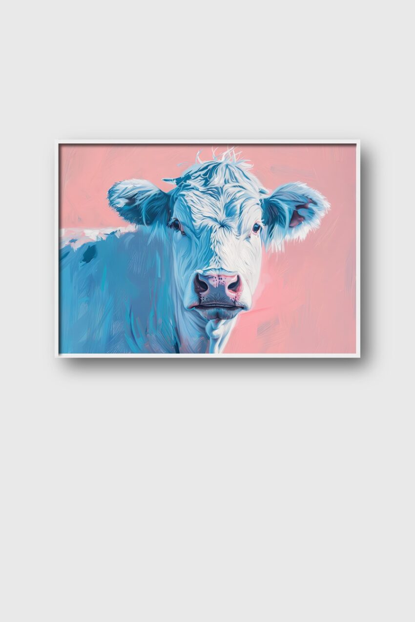 Digitale Kunst Poster Kuh Kopf rosa weiß