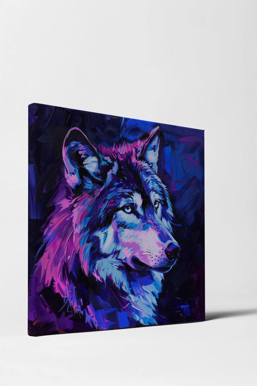 Digitale Kunst Poster Wolf bunt blau pink leuchtend