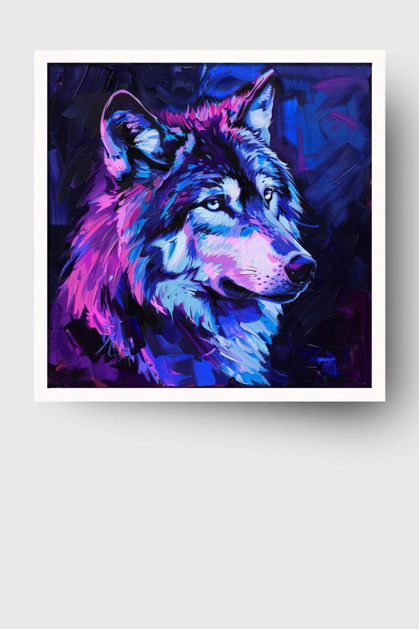 Digitale Kunst Poster Wolf bunt blau pink leuchtend
