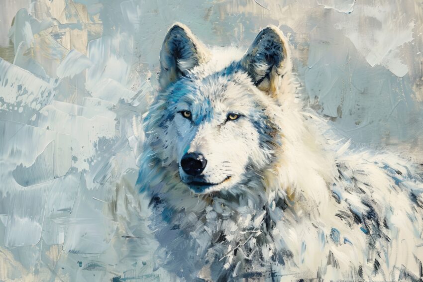 Malerei Poster Wolf Portrait weiß ruhig